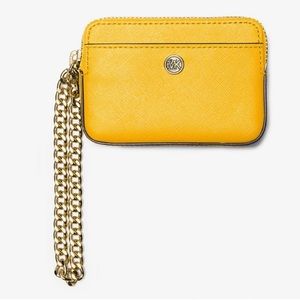 Medium Saffiano Leather Chain Card Case Jasmine Yellow